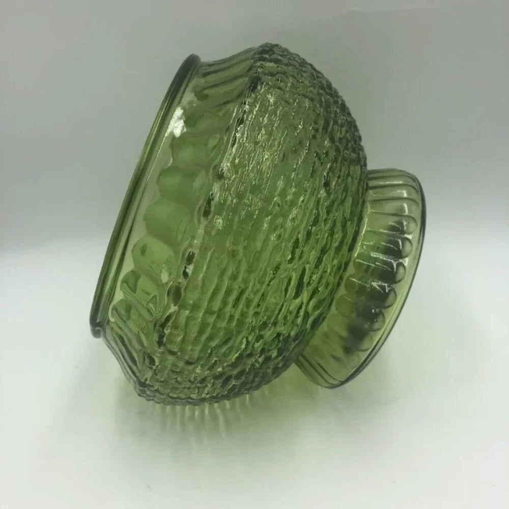 Vintage NAPCO 1176 Green Glass Vase Bowl Ribbed